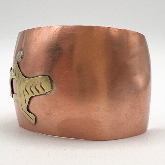 Copper and Brass Cuff Bracelet Abstract Animal Mid Century Hand Made in Mexico - Picture 7 of 12